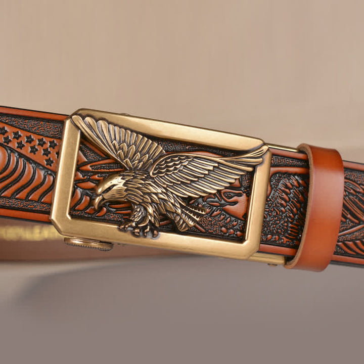 Men's Hollow Eagle Buckle Embossed Leather Belt - image 5