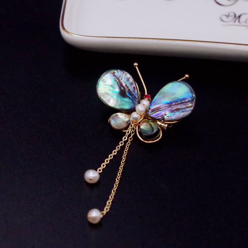 Women's Shell Butterfly Tassel Brooch - image 4
