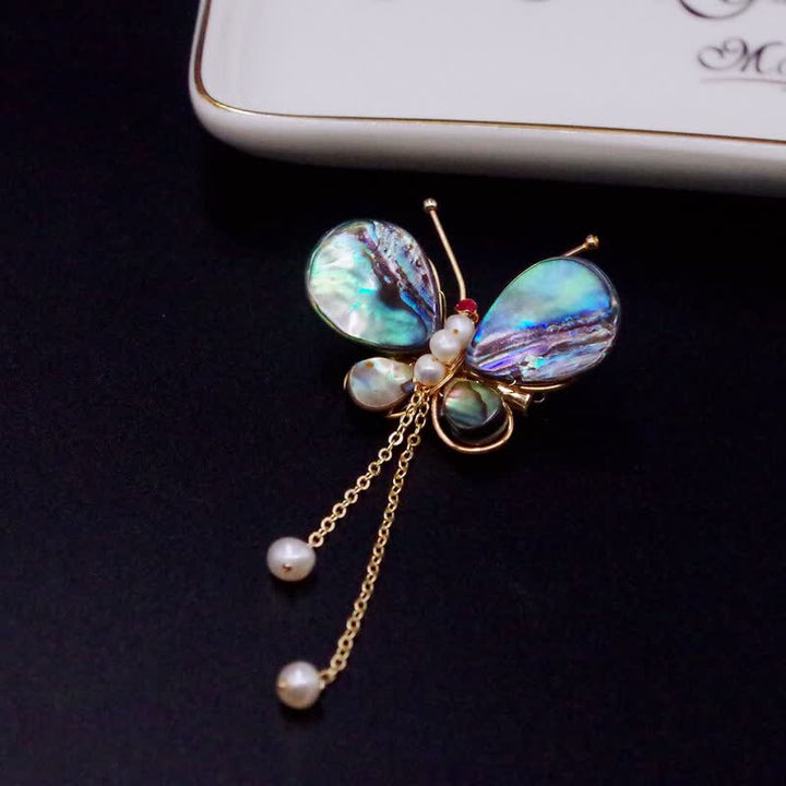 Women's Shell Butterfly Tassel Brooch - image 4