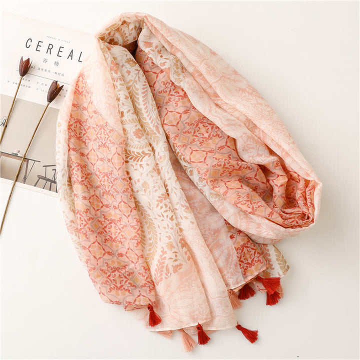 Women's Floral Soft Cape Wheat Fringe Scarf - image 3