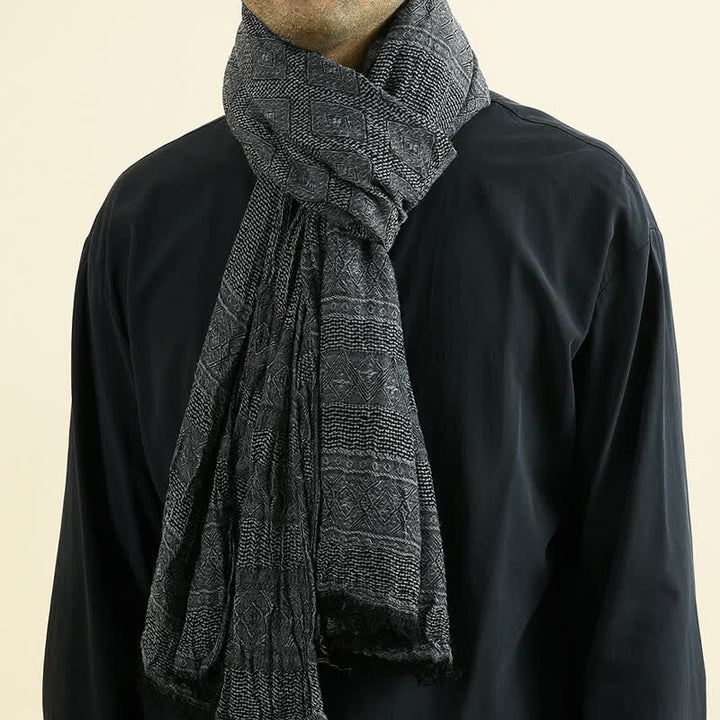 Men's Versatile Diamond Plaid Raw Edge Scarf - Black - image 4