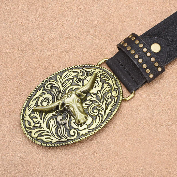 Men's Bull Head Rivet Embossed Leather Belt - image 3
