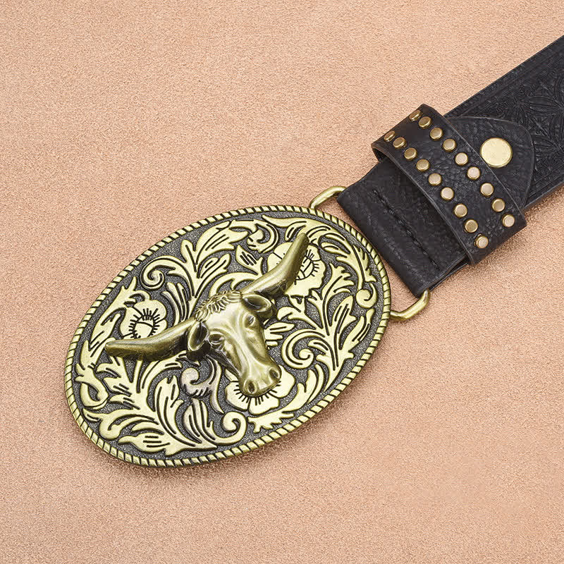 Men's Bull Head Rivet Embossed Leather Belt - image 3