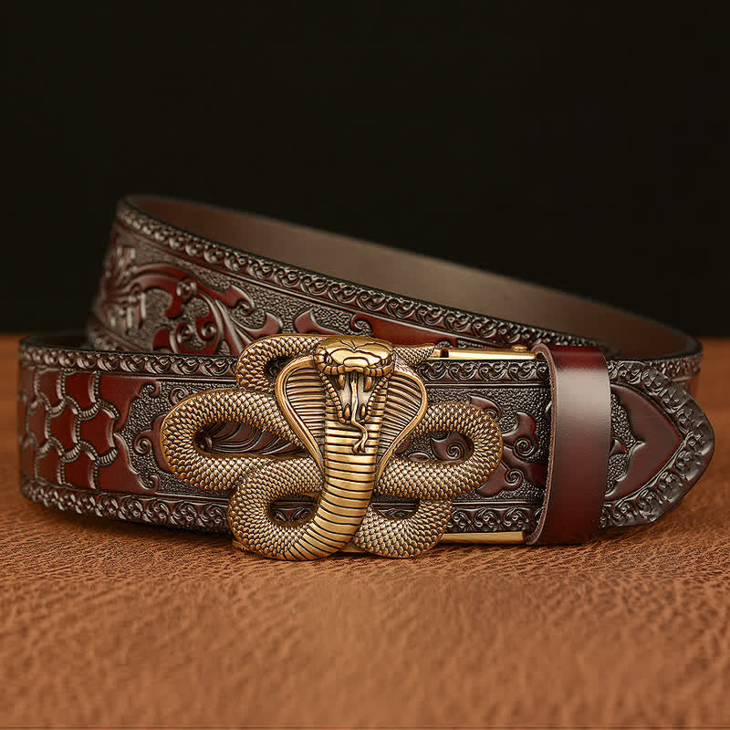 Men's Snake Medallion Buckle Leather Belt - image 2