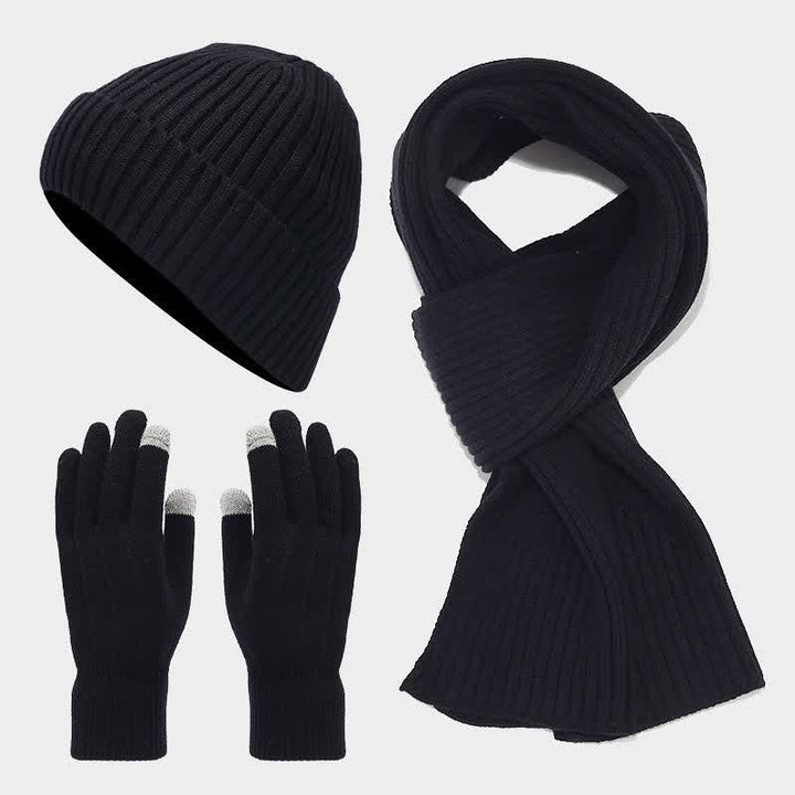 3Pcs Unisex Classic Versatile Hat Scarf Gloves Set - Black - Adjustable (Approx. 21 5/8"-23 5/8") - image 12