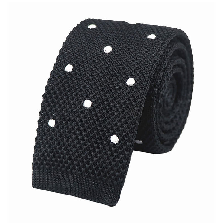 Men's White Polka Dot Knitted Necktie - Black - image 2