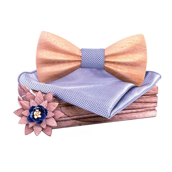 3Pcs Men's Hand Carved Crease Wooden Bow Tie Set - Maple - Gray - image 17