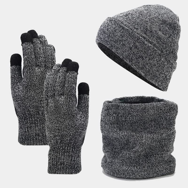 3Pcs Unisex Slouchy Warm Beanie Hat Scarf Gloves Set - Gray - Adjustable (22"-22 7/8") - image 9