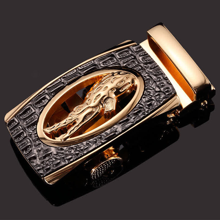 Men's DIY Hollow Crocodile Automatic Buckle Leather Belt - Gold - Without Belt - image 0