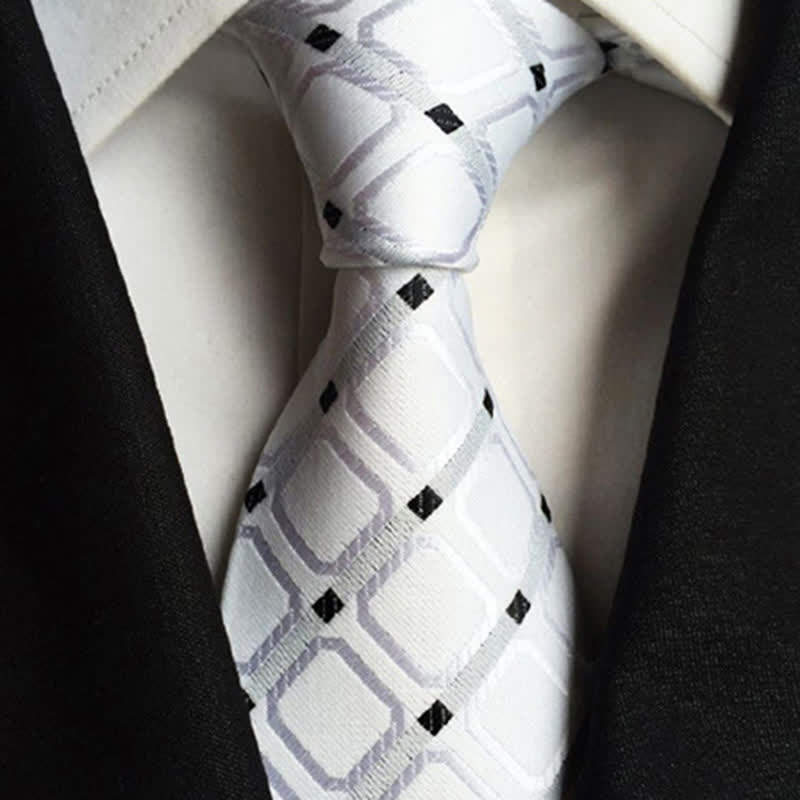 Men's Contrasting Colors Plaid Casual Necktie - White & Black - image 5