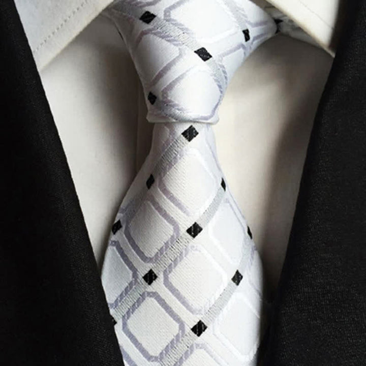 Men's Contrasting Colors Plaid Casual Necktie - White & Black - image 5
