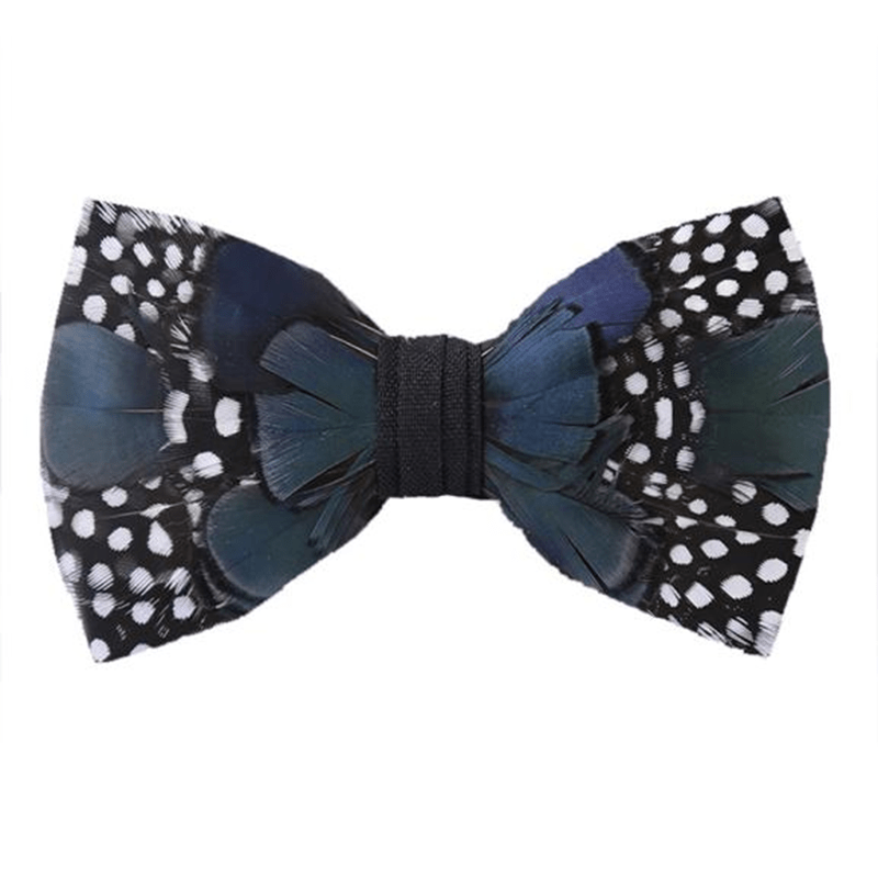 Blue & Black Polka Dots Layered Feather Bow Tie - Blue & Black - image 0