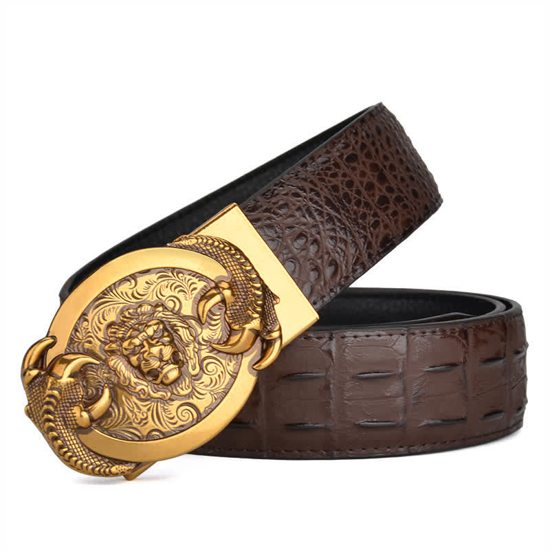 Men's Savage Lion Crocodile Pattern Automatic Leather Belt - image 2