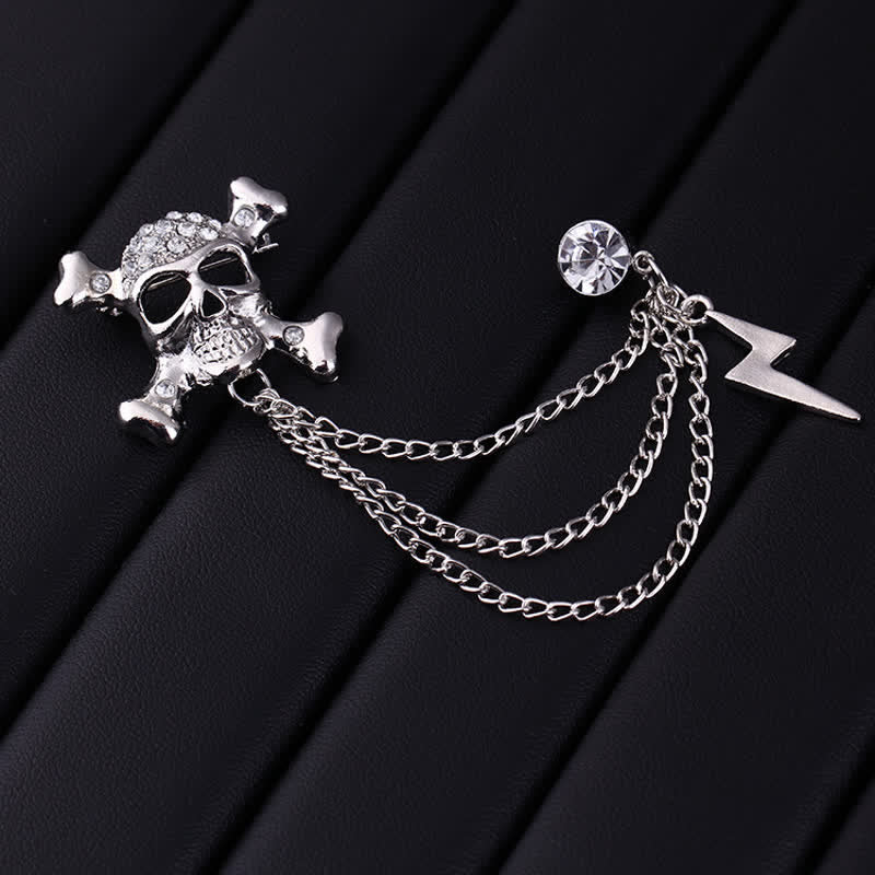 Men's Gothic Skull Lightning Chain Brooch - image 2