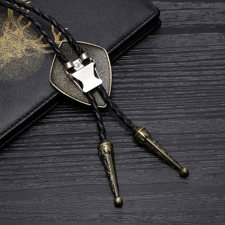 Antiqued Etching Cross Roman Shield Bolo Tie - image 3