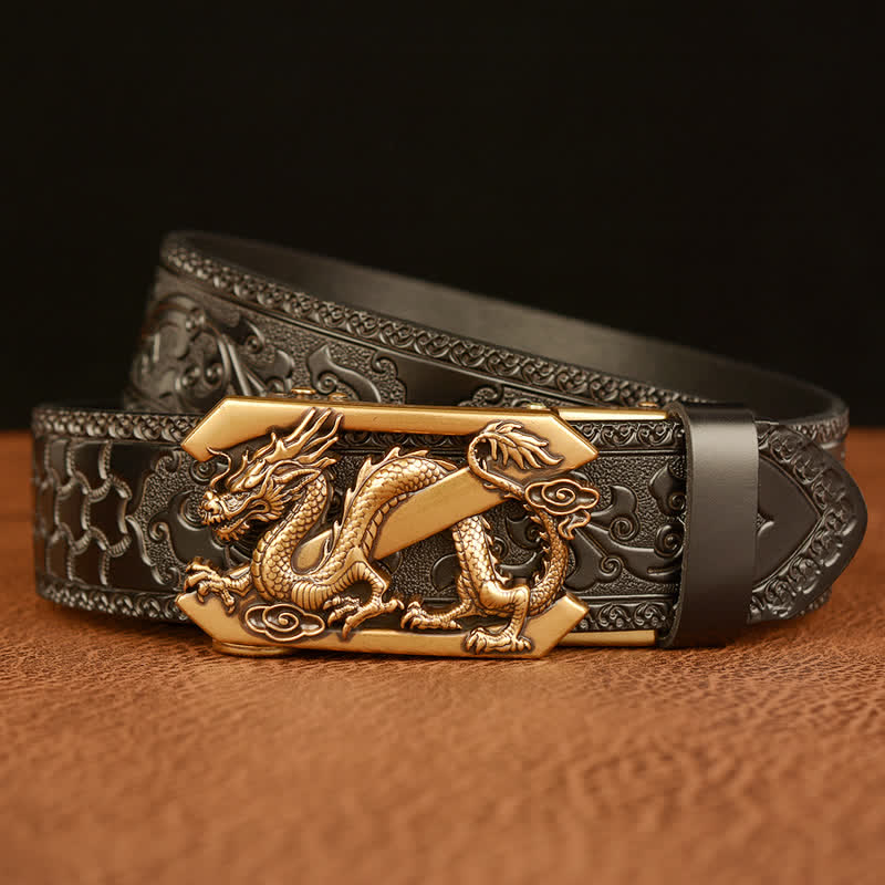 Men's Embossing Retro Dragon Z Letter Leather Belt - image 9