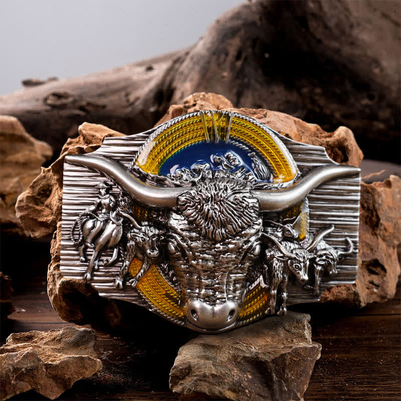 Men's DIY Domineering Longhorn Bull Buckle Leather Belt - Bull - Without Belt - image 0