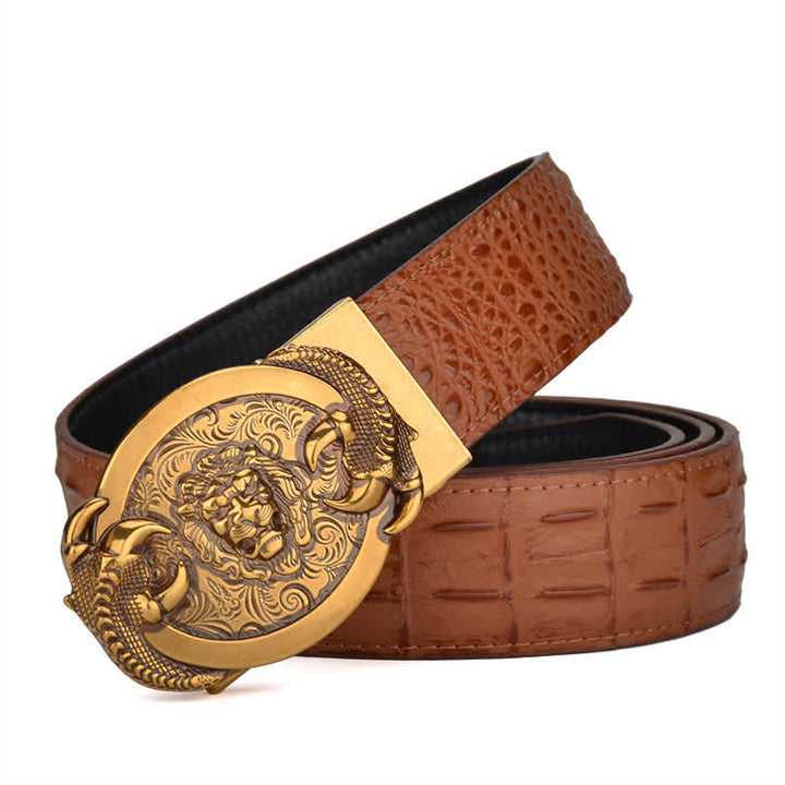 Men's Savage Lion Crocodile Pattern Automatic Leather Belt - image 6