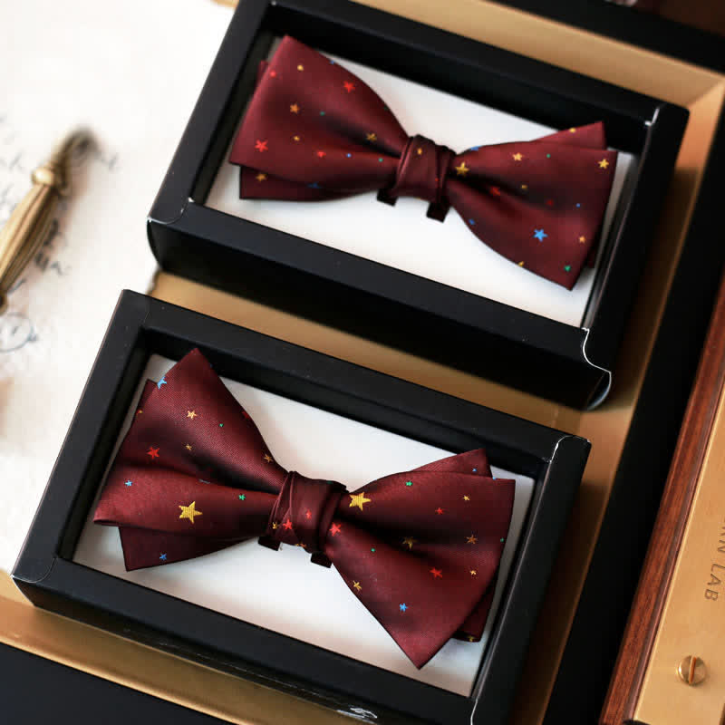 Men's Burgundy Colorful Twinkle Stars Bow Tie - image 0