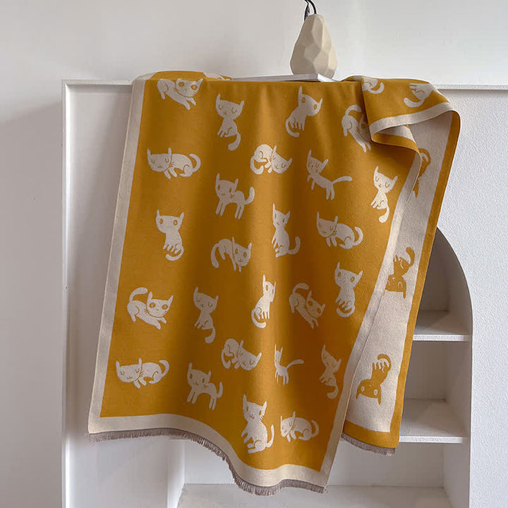 Women's Large Wrap Warm Cat Print Coldproof Scarf - Yellow - image 11