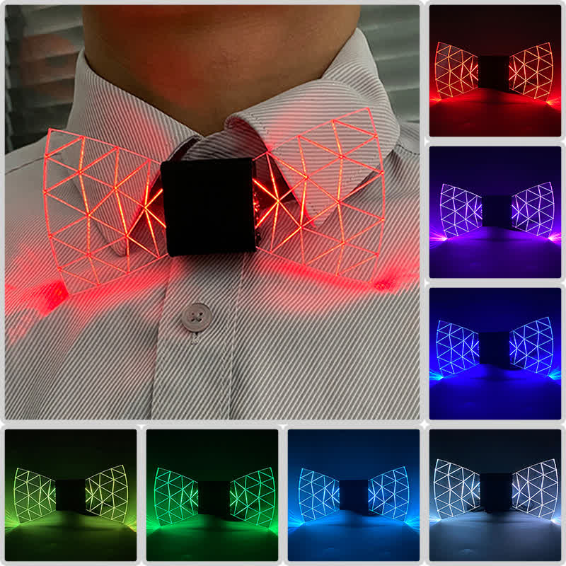 7 Colors Neon LED Diamond Pattern Acrylic Bow Tie - Multi-color - image 0