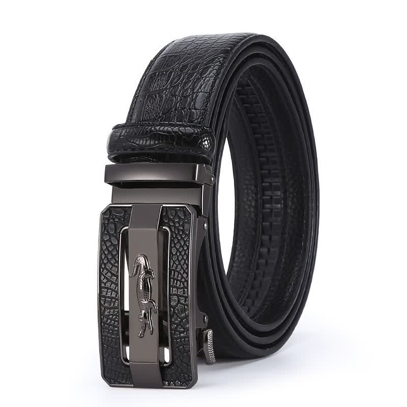 Men's Crocodile Pattern Automatic Buckle Leather Belt - Style #1 - Black / Black - 44 - image 3