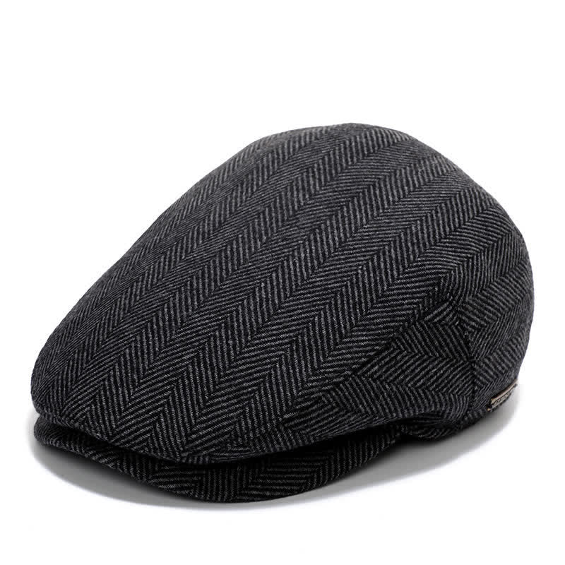 Sport Ivy Flat Cap with Earflap Beret - Gray Herringbone - Adjustable (about 22"-23 5/8") - image 7