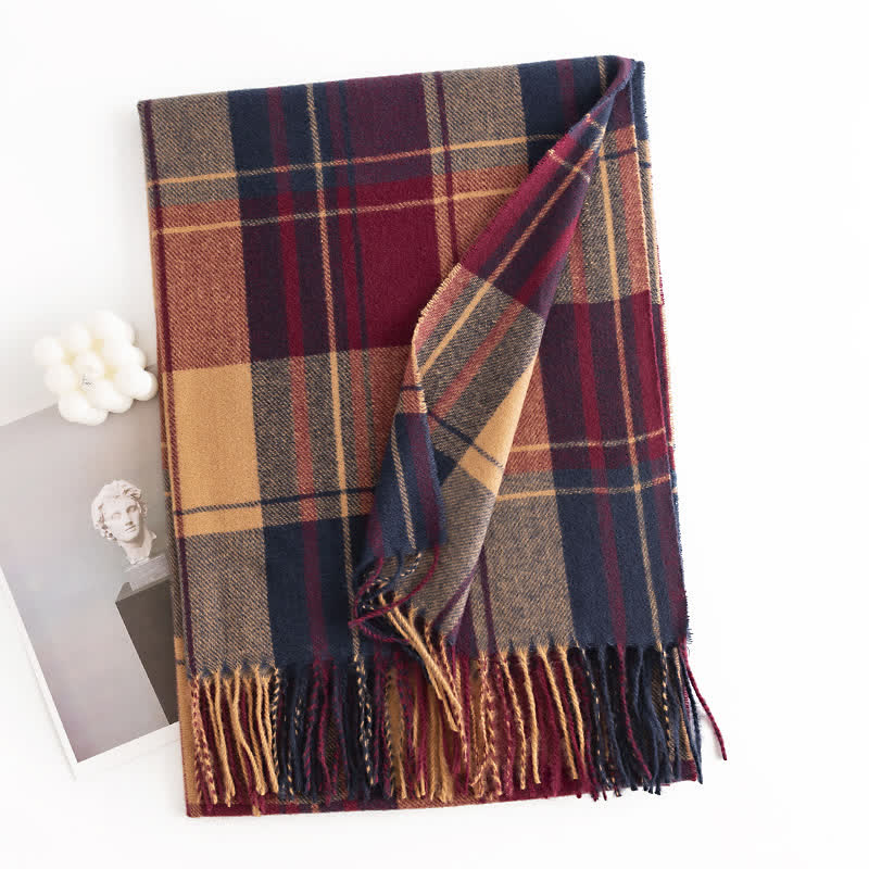 Women's Classic Winter Warm Plaid Scarf - Dark Red - image 9