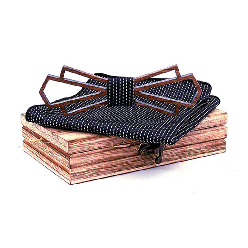 2Pcs Men's Novelty Hollow Wooden Bow Tie Set - Black - image 8