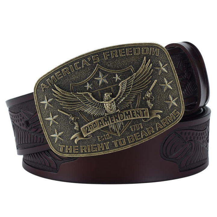 Men's Retro Eagle America's Freedom Leather Belt - Coffee / Bronze - 46 - image 12