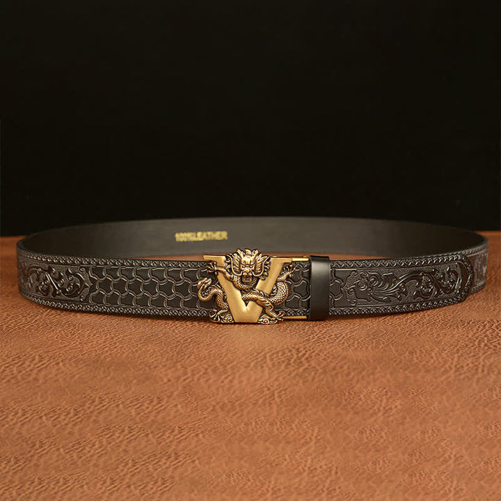 Men's Letter V Dragon Embossing Leather Belt - image 13