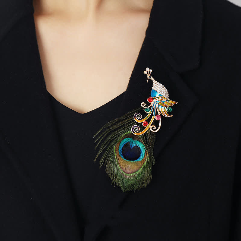 Women's Ethnic Colorful Peacock Feather Brooch - image 1