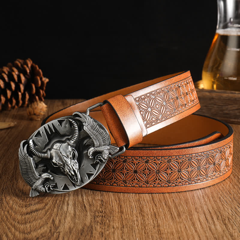 Men's Vintage Bull & Dual Eagles Leather Belt - Style #10 - 42 - image 22