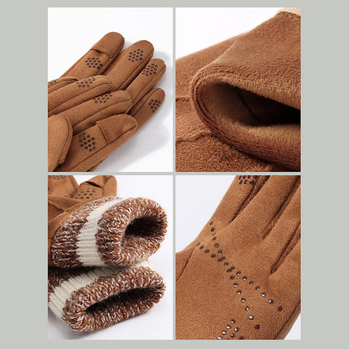 Unisex Suede Fleece Non-slip Flip Split Finger Gloves - image 7