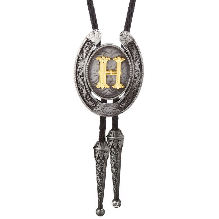 Modern Western Horseshoe Initial Letter A To Z Bolo Tie - Silver - H - image 38