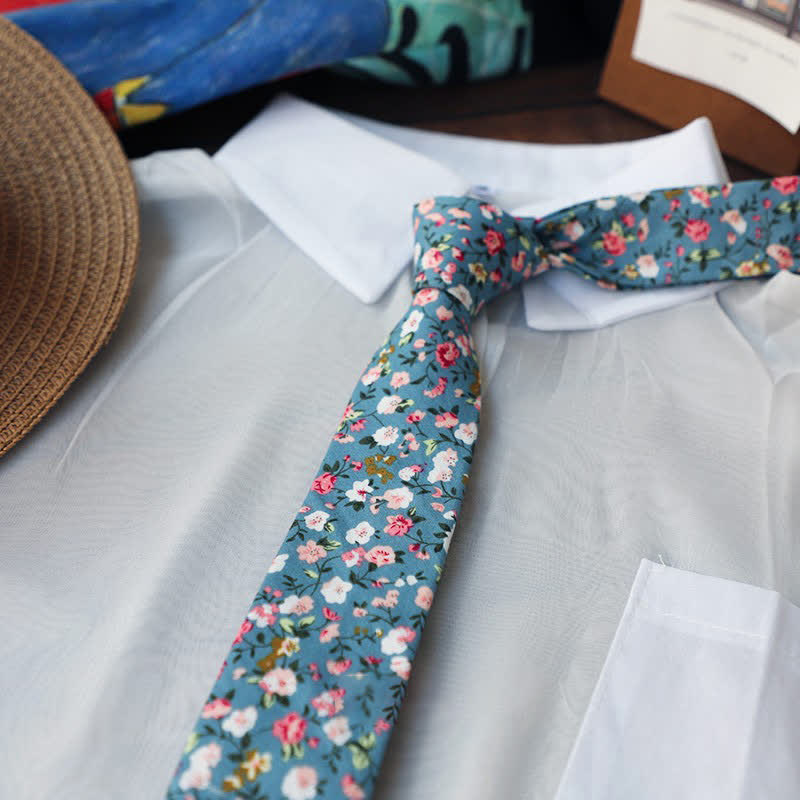 Men's Romantic Floral Skinny Necktie - Blue - image 5