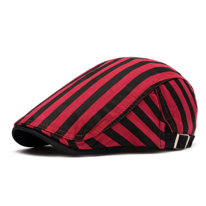 Spring And Summer Fashion Pure Cotton Striped&Checkered Beret Hat - Red stripe - Adjustable (22"-24") - image 14
