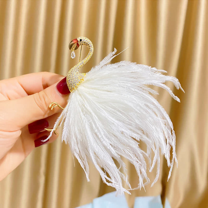 Sparkling Flamingo Zircon Feather Brooch - White - image 6