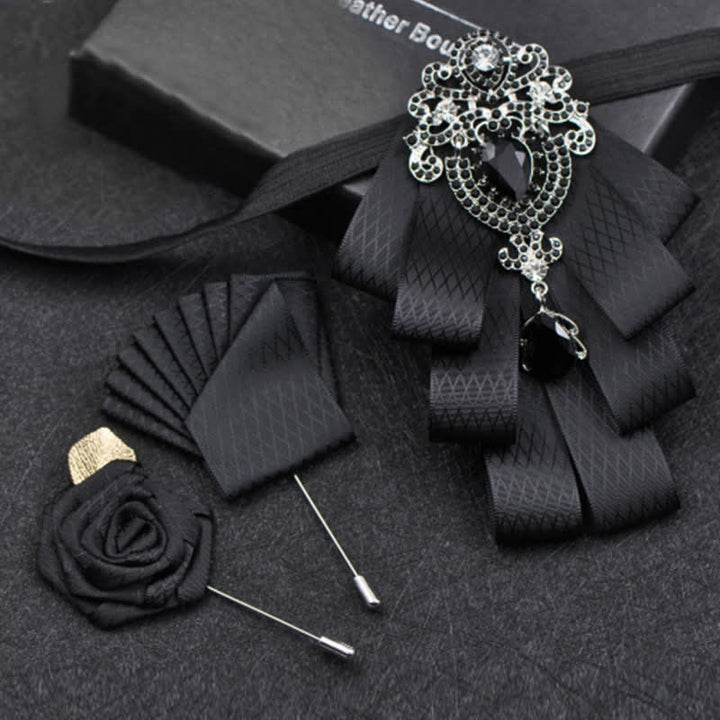 3Pcs Plaid Black Rhinestone Bow Tie Set - Black Lattice - image 7