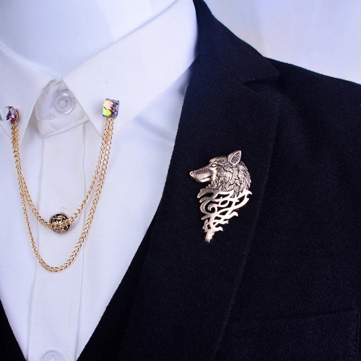 Men's Glamorous Hollow Wolf Head Brooch - image 6