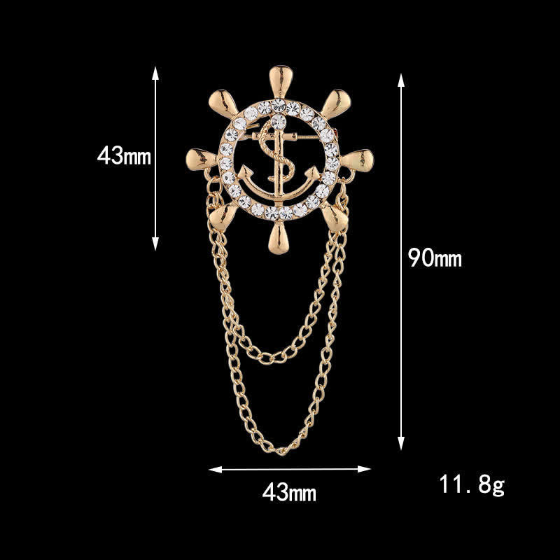 Men's Navy Ship Wheel Anchor Chain Brooch - image 3