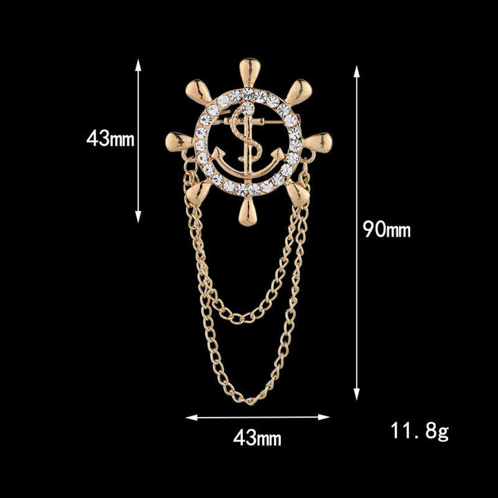 Men's Navy Ship Wheel Anchor Chain Brooch - image 3