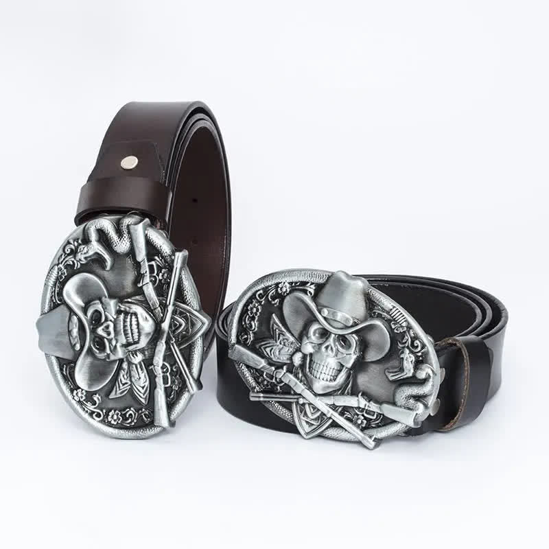 Men's Pirate Skull Cross Guns Leather Belt - image 11