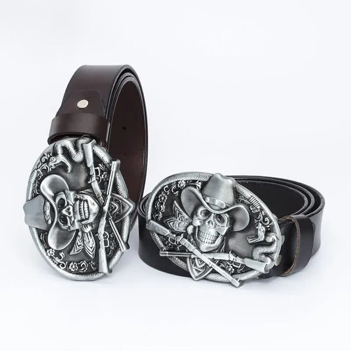 Men's Pirate Skull Cross Guns Leather Belt - image 11