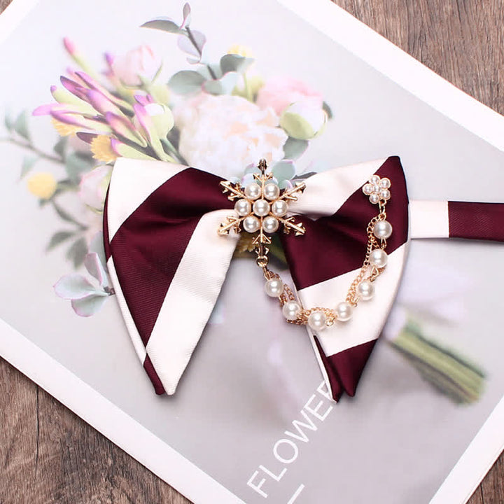 Men's Pearl Striped Oversized Pointed Bow Tie - Burgundy & White - image 1