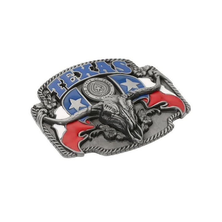 Men's DIY Texas Flag Longhorn Bull Buckle Leather Belt - image 3