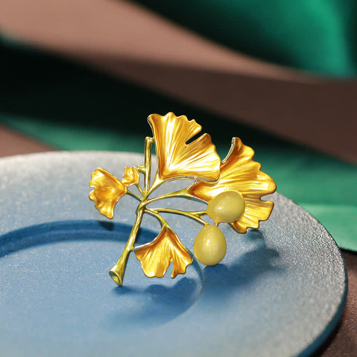 Women's Elegance Yellow Ginkgo Leaf Brooch - image 0
