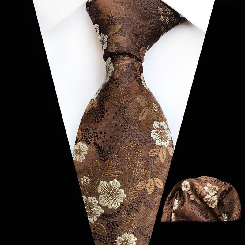2Pcs Men's Plum Blossoms Floral Necktie Set - SaddleBrown - image 11