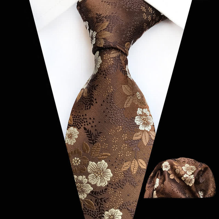 2Pcs Men's Plum Blossoms Floral Necktie Set - SaddleBrown - image 11