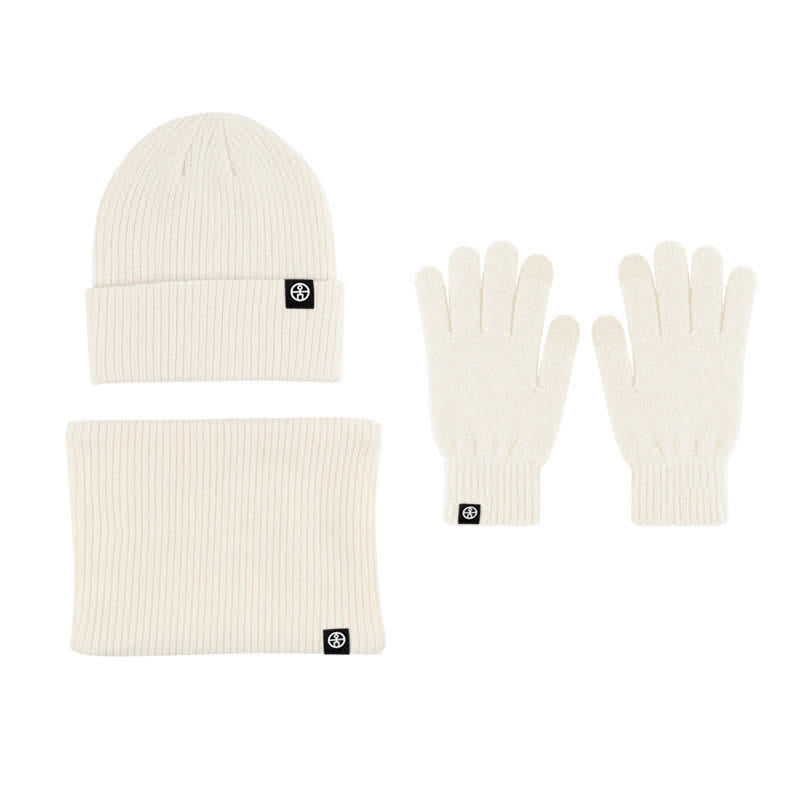 3Pcs Unisex Solid Color Soft Hat Scarf Gloves Set - White - Adjustable (Approx. 21 1/4"-23 1/4") - image 18